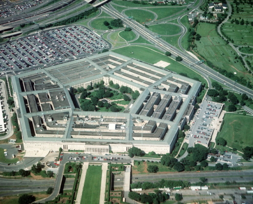 Vista aerea del Pentagono, quartier generale del Dipartimento della Difesa degli Stati Uniti